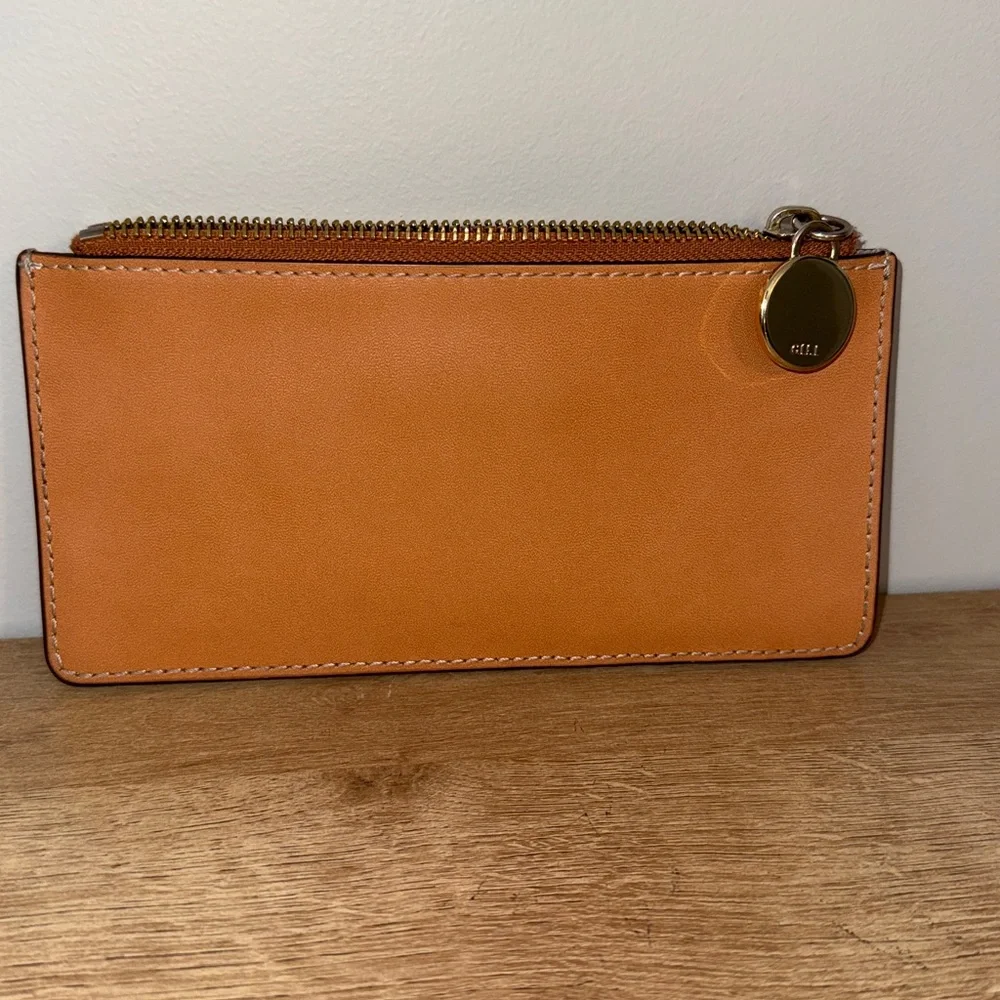 G.I.L.I. Slim Leather Card Wallet in Tan with Gold Hardware